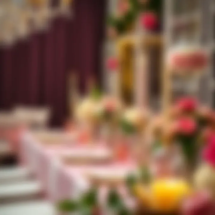 A beautifully arranged table featuring custom sashes alongside bachelorette party decorations