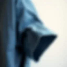 Close-up of the fabric texture of a short sleeve denim shirt dress