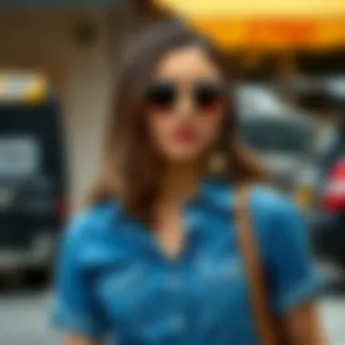 Stylish short sleeve denim shirt dress paired with accessories