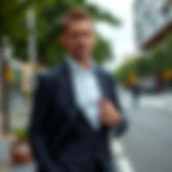 A confident individual wearing a slimming one piece suit, exuding self-assurance