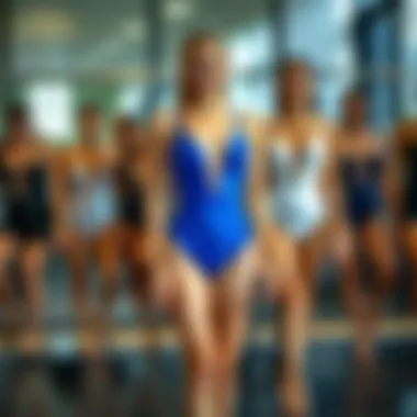 Diverse styles of slimming one piece suits displayed in a fashion context