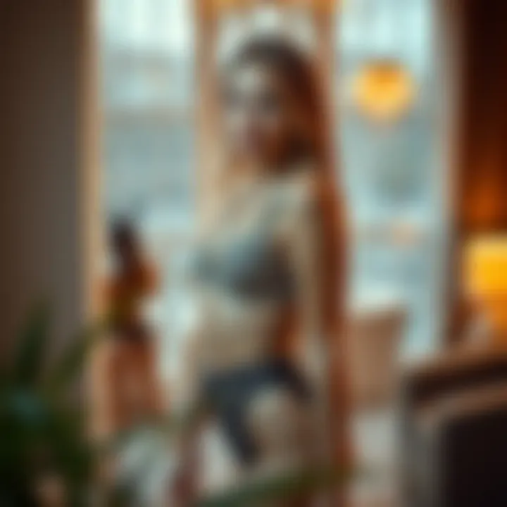 Chic Model in Sparkly Lingerie A model wearing sparkly lingerie in a chic, modern setting.