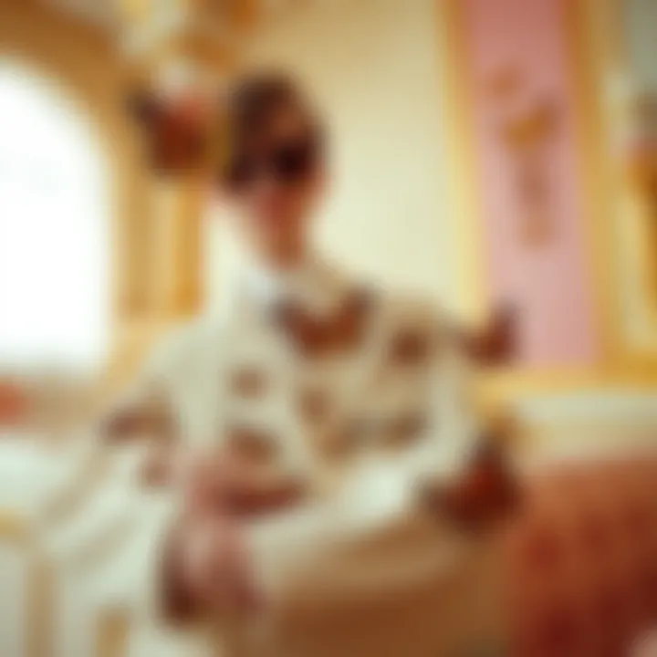 Stylish ensemble complemented by butterfly elements