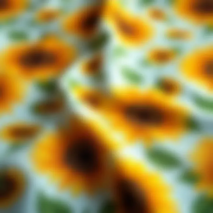 Close-up of vibrant sunflower patterns on fabric