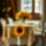 Elegant sunflower tablecloth adorns a rustic dining table