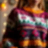 A cozy knit hipster sweater in a vibrant pattern