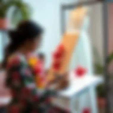 Designing with Faux Hawaiian Inspiration Fashion designer sketching a dress adorned with faux Hawaiian flowers