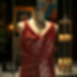 Luxurious draped sequin dress on a mannequin
