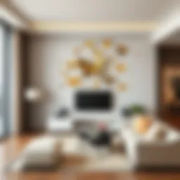 Elegant gold butterfly wall decor in a modern living room