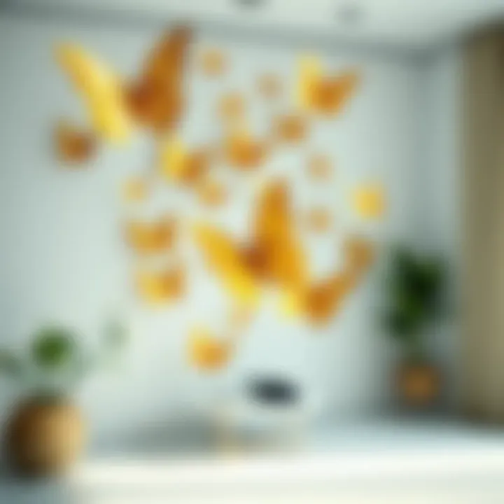Gold butterflies in a minimalist interior setting