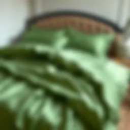 Luxurious green satin duvet cover draped elegantly on a bed