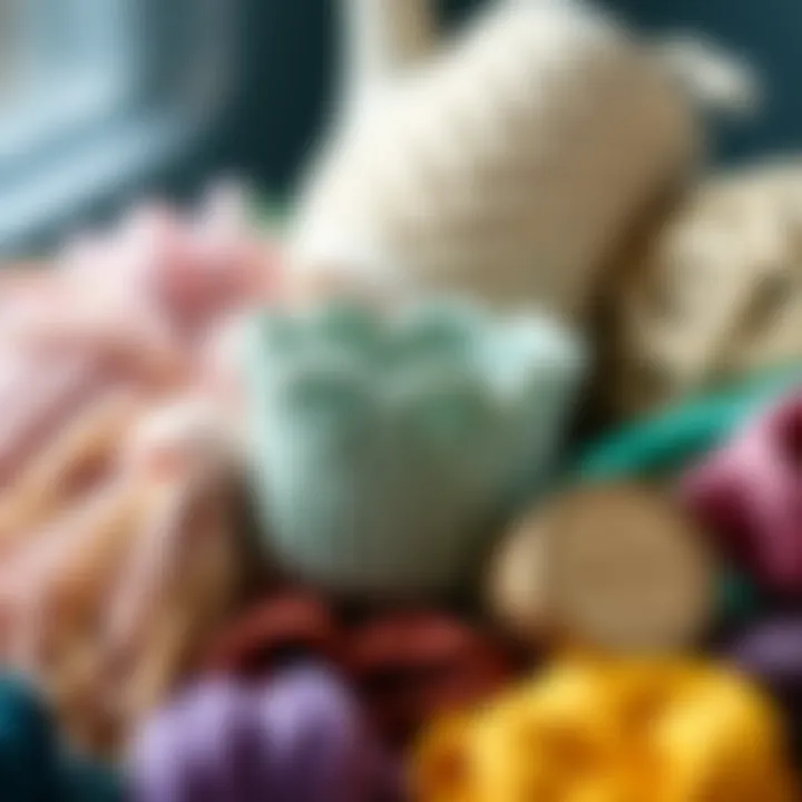 Close-up of diverse materials used in stitch cup crafting