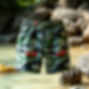 Eco-friendly swim shorts made from sustainable materials displayed on a natural background