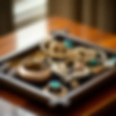 Artistic Arrangement of Jewelry on Flocked Tray Artistic arrangement of jewelry on a flocked tray enhancing dressing experience