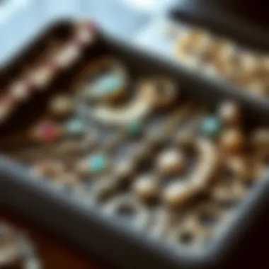 Organized Jewelry Collection in Flocked Tray Organized jewelry collection in a stylish flocked tray