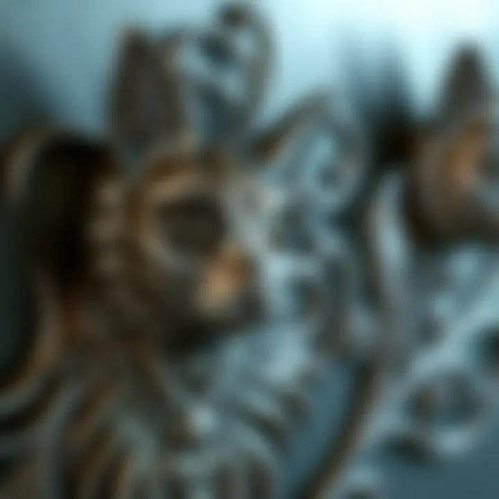 Close-up of intricate designs in cat metal wall decor