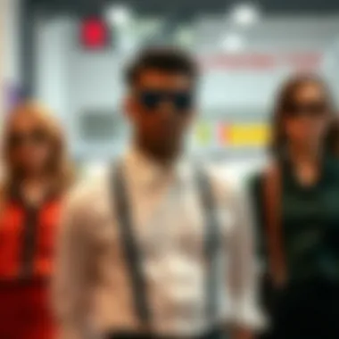 Stylish individuals wearing personalized suspenders in a fashionable setting