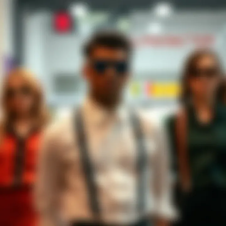 Stylish individuals wearing personalized suspenders in a fashionable setting