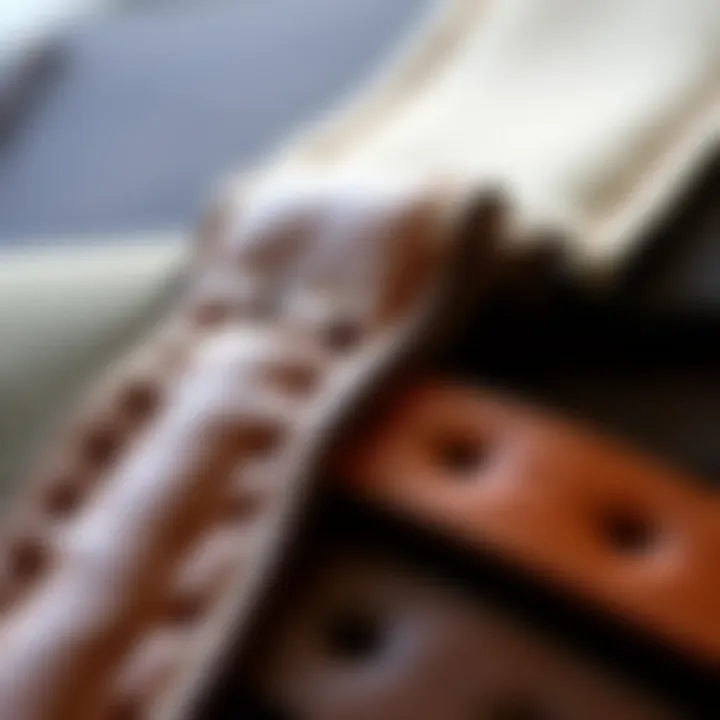 A close-up of unique materials used in making suspenders like leather and fabric