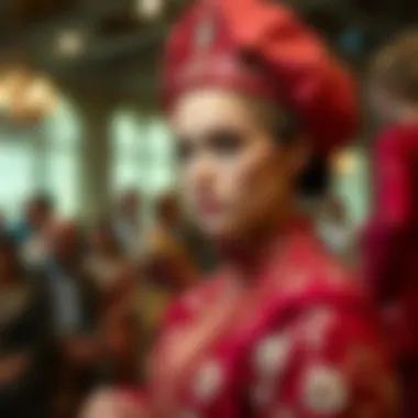 Historical representation of sequined attire in a fashion exhibition