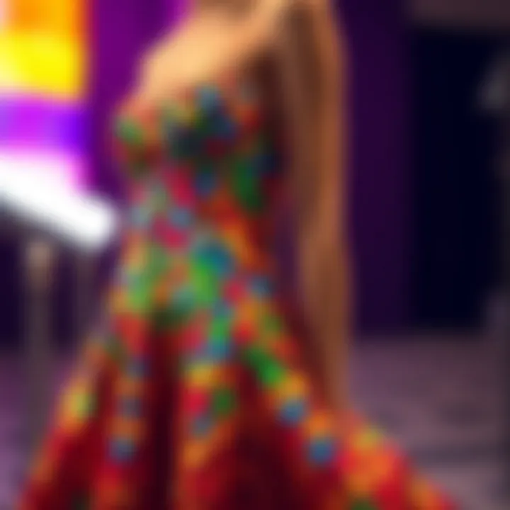 A beautifully designed dress adorned with sequins in a vibrant color palette