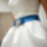 Elegant blue bridal belt enhancing wedding gown