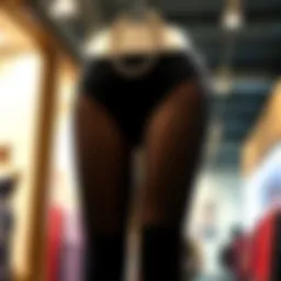 A stylish pair of slimming nylons showcased on a mannequin, highlighting their sleek design.