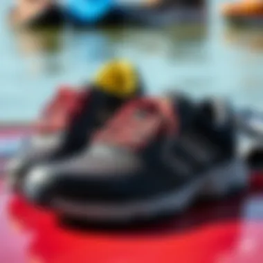 Care and maintenance tips for water sports shoes displayed creatively