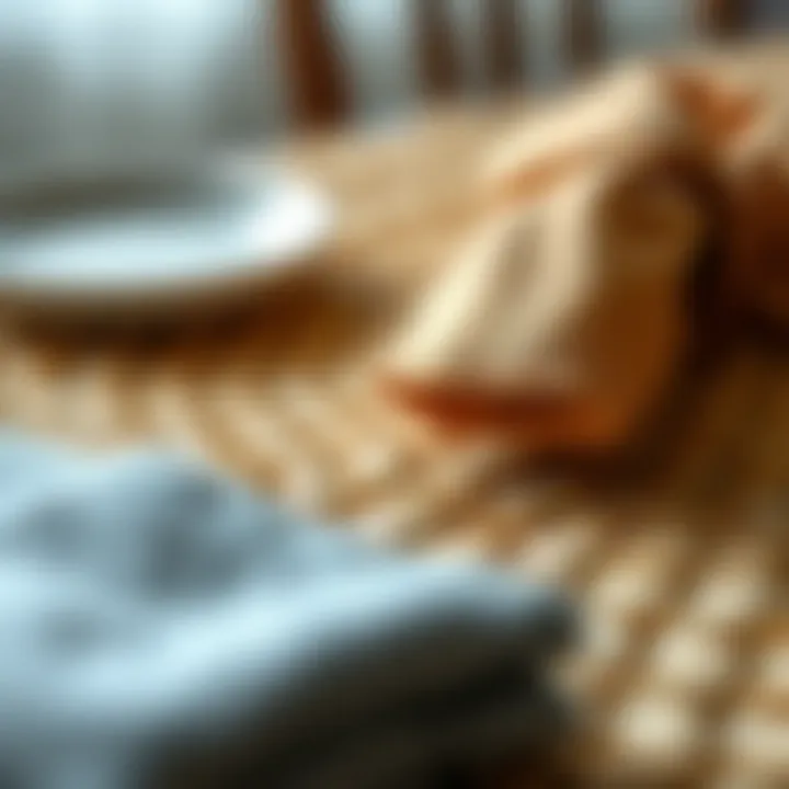 Close-up of a textured seagrass placemat