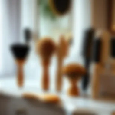 Elegance in Hair Care Tools A collection of boar bristle brushes displayed elegantly on a vanity