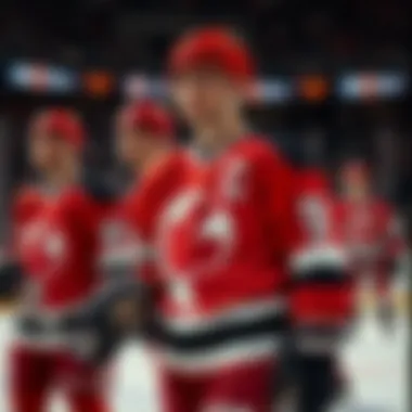 Iconic players wearing slapshot hockey jerseys during a match