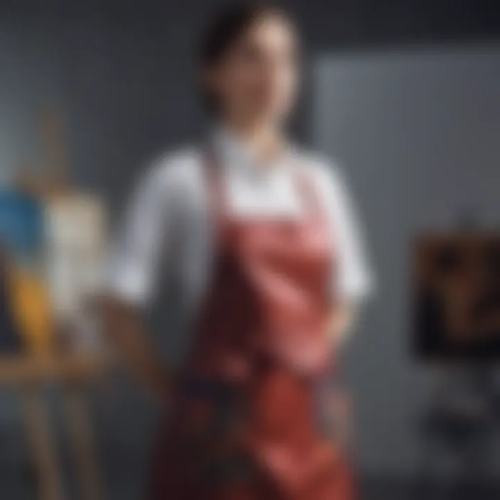 A modern artist wearing a chic painting apron in a studio