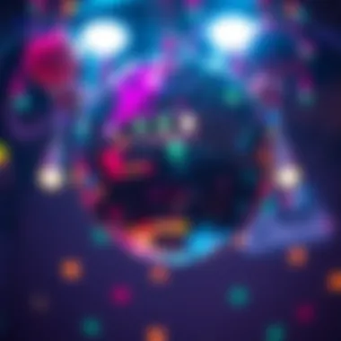 A dazzling mirror disco ball reflecting colorful lights