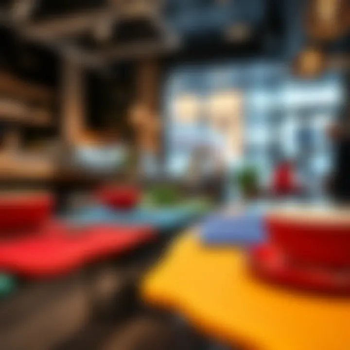 Colorful silicone coffee mats displayed in a professional café