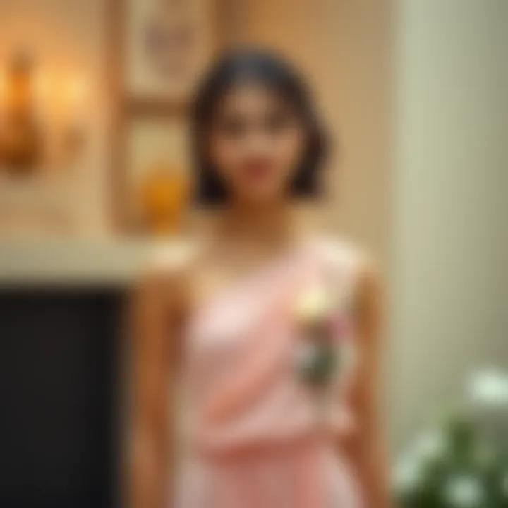 Accessorized one shoulder bridesmaid dress with floral elements