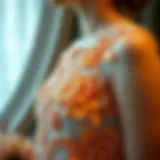 An intricate floral applique design on a modern dress