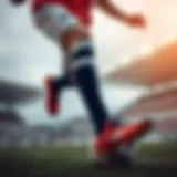 Dynamic athlete showcasing over-the-knee soccer socks during a game