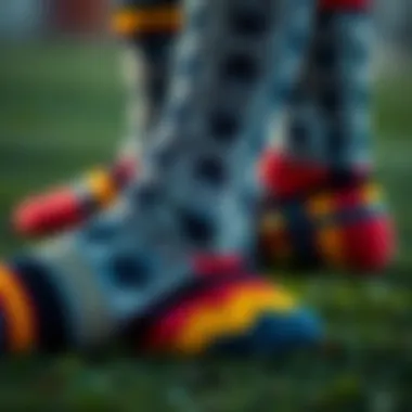 Close-up of unique patterns and materials used in soccer socks