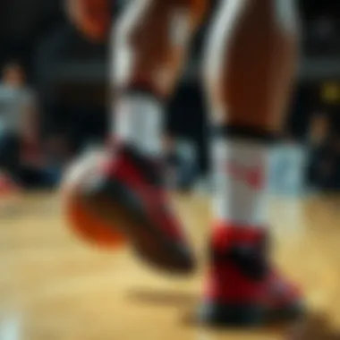 Basketball Performance with Padded Socks Basketball player wearing padded socks during a game