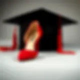 Elegant red heels placed against a graduation cap
