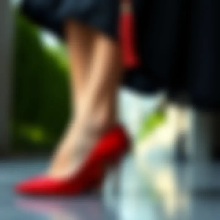 Stylish red heels paired with a graduation gown