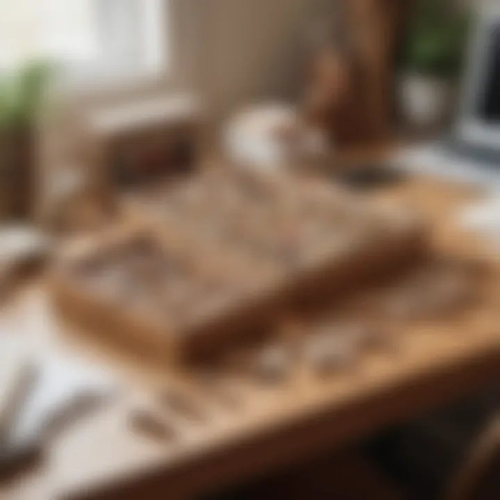 Small wood clothespins showcasing a unique organization method in a home office.