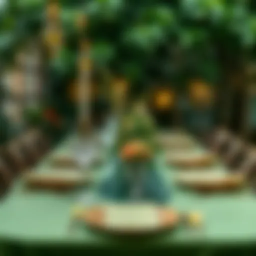 Elegant Green Leaf Tablecloth Setting Elegant green leaf tablecloth setting with nature-themed decor