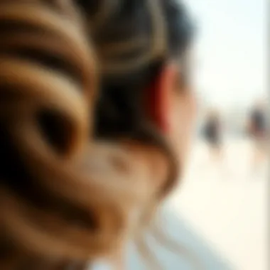 Close-up of hair curling headband in use