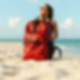 Chic Mesh Backpack Amidst Beach Vibes Stylish mesh backpack on sandy beach