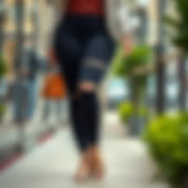 Trendy plus size black distressed leggings displayed with accessories