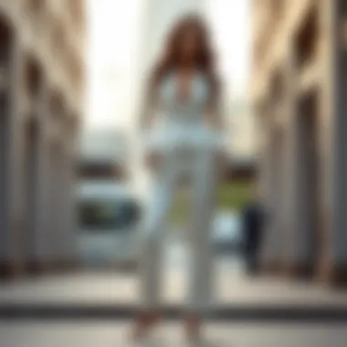 Elegant display of a two-piece matching set pants outfit