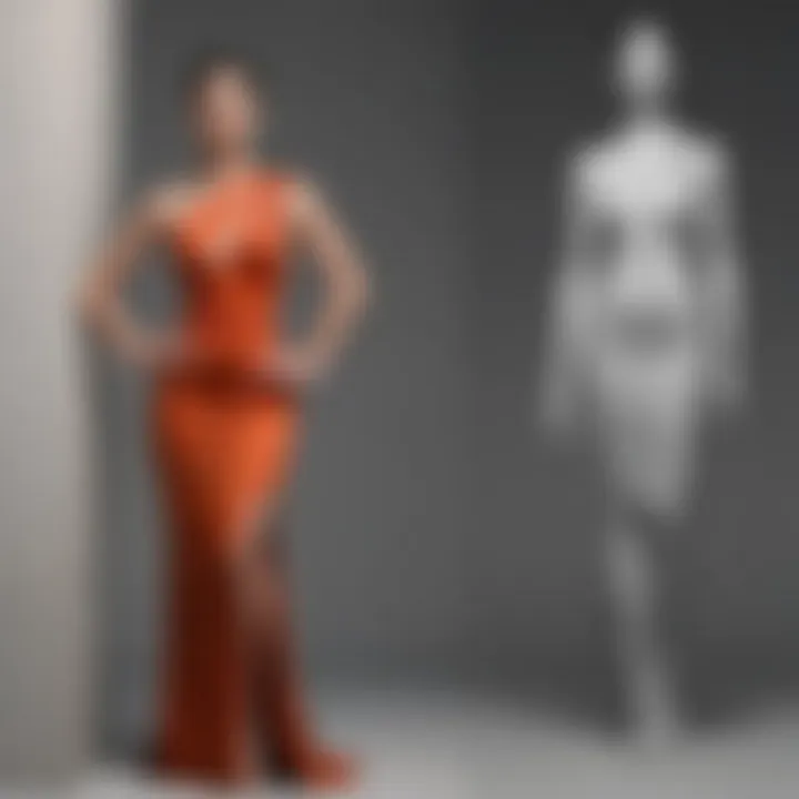 An artful representation of the historical evolution of the tight slit dress