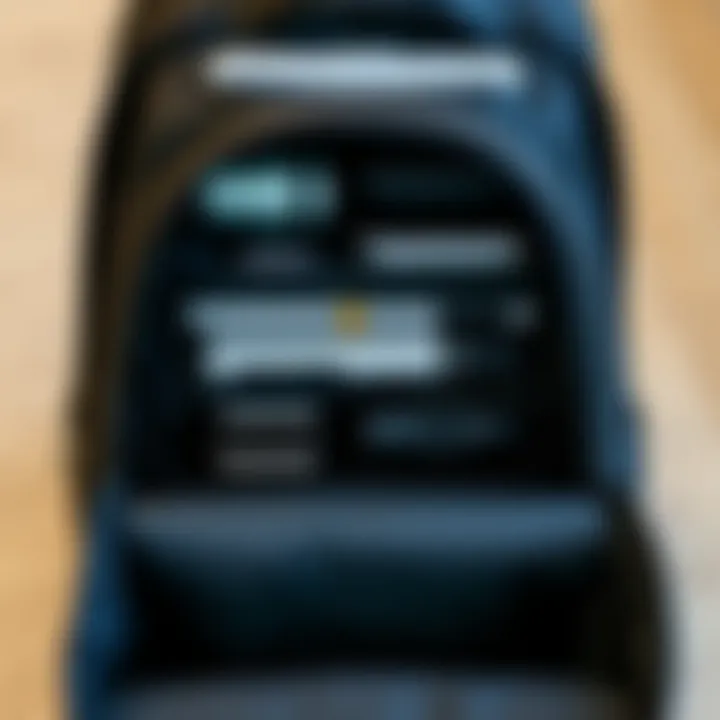 Interior organization of a business backpack with compartments for electronics and documents