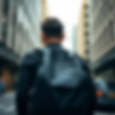 Trendy business backpack in an urban setting, highlighting versatility and style